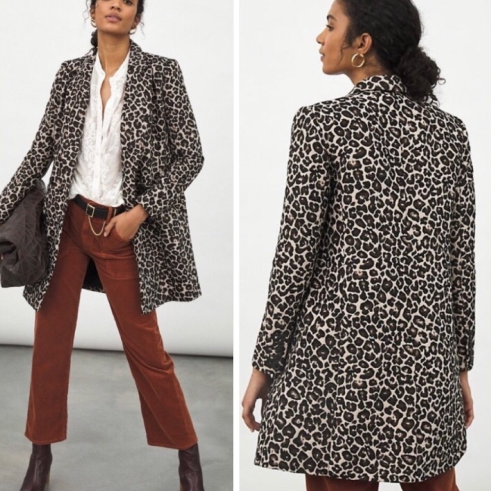 Anthropologie Leopard Print Blazer Jacket in Black and Cream